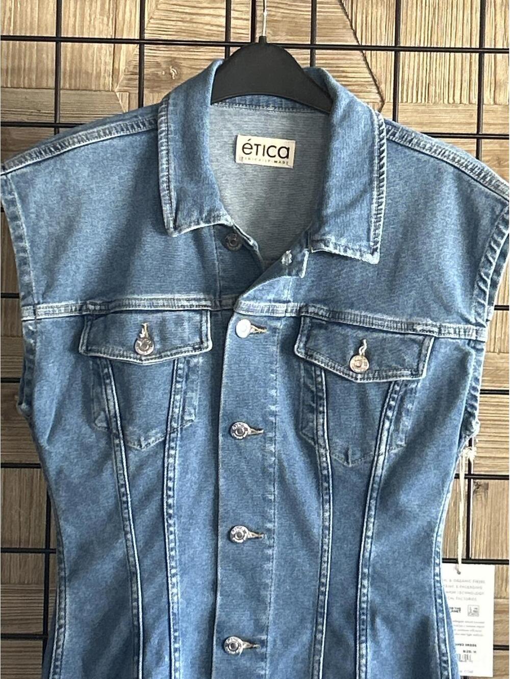 Etica Gabriela Denim Dress M Coquette Aesthetic Sustainable Jean Mini Button Up - Picture 3 of 5